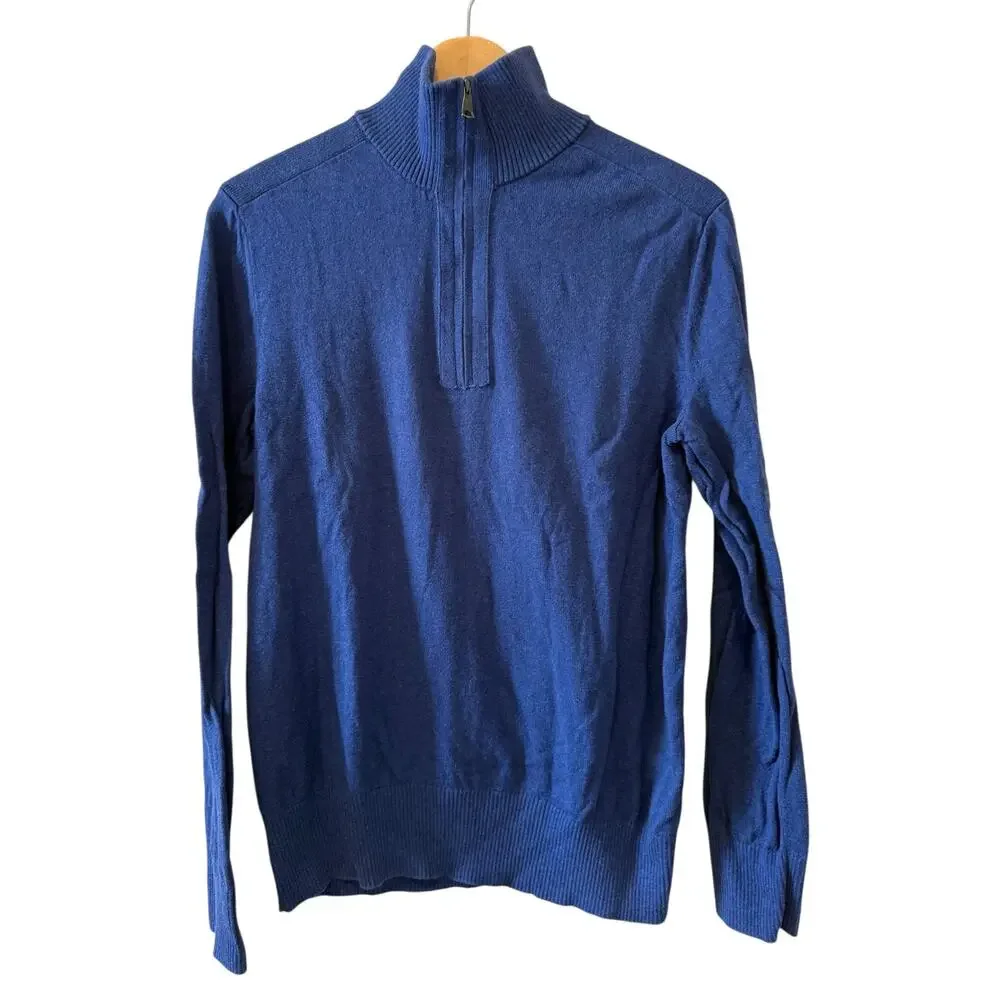 Banana Republic Quarter Zip Cotton Cashmere Pullover Blue M